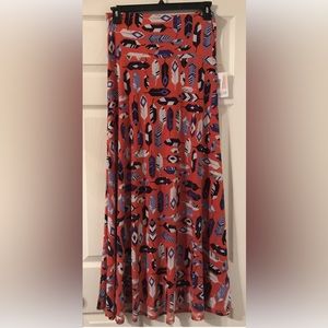 Lularoe Orange Feathers Maxi Dress Skirt Size M